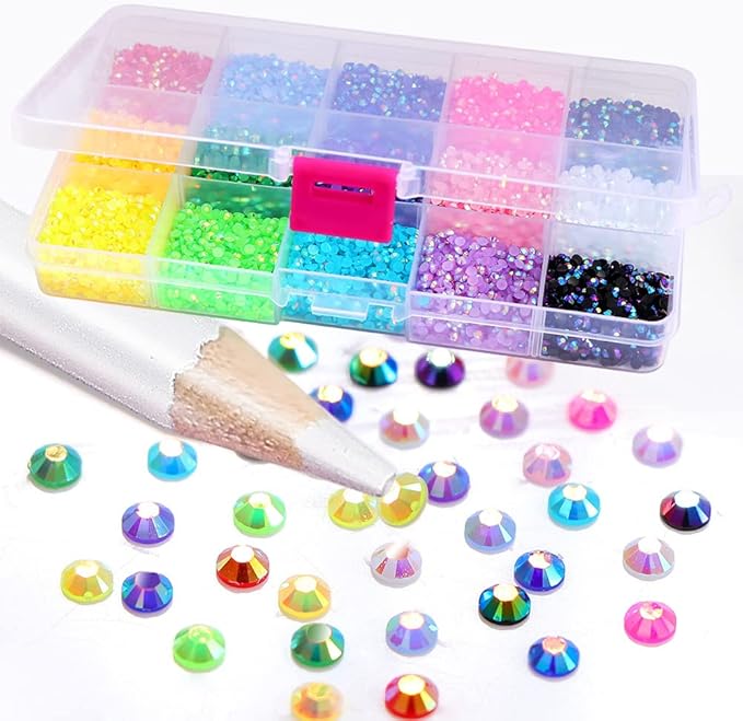 18000pcs (3.4.5mm) 5D Nail Rhinestone DIY Flat Bottom Kit Phone Case Accessories Jelly Flatback AB Jelly Kit AB Rhinestones for Nail Design Charms Gem(5MM5500PC)