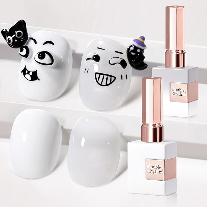 Double Rhythm 2 Pcs 15ml UV Gel Polish Set Pure White And Black Color Gel Nail Polish Kit Nail Art Salon DIY (White and Milky White-A1075+A1093)