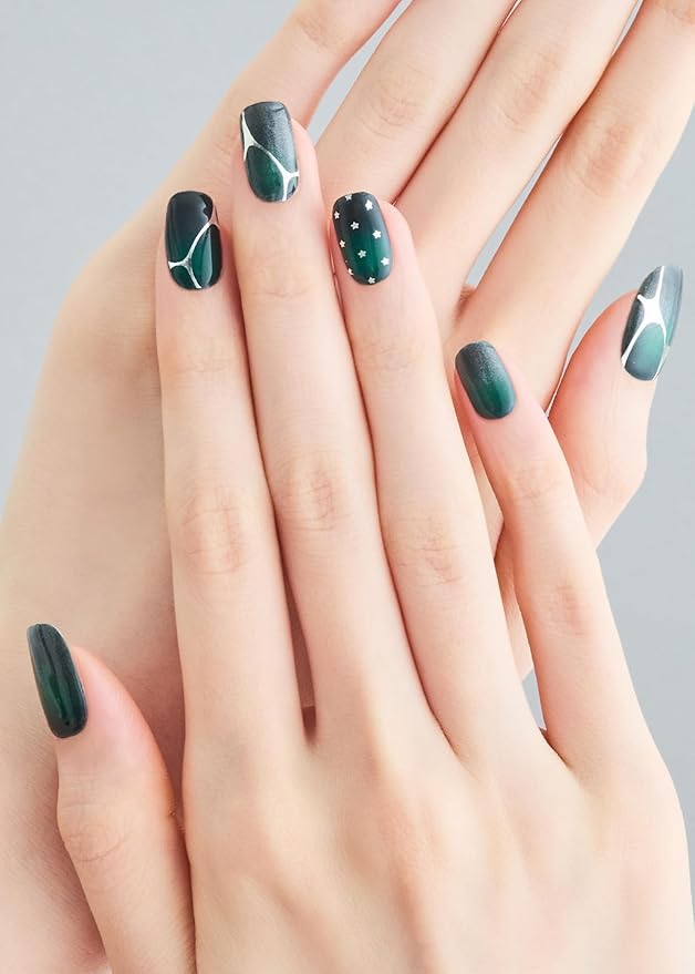 ohora Semi Cured Gel Nail Strips (N Neon Blink) - Works with Any Lamps, Salon-Quality, Long Lasting, Easy to Apply & Remove - Includes 2 Prep Pads, Nail File & Wooden Stick
