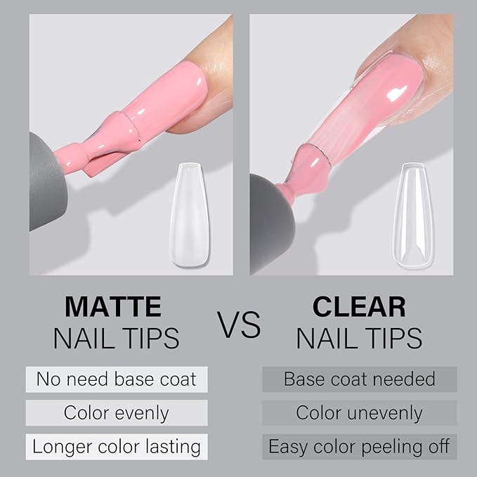 AILLSA Long Coffin Nail Tips - Upgraded Matte Soft Full Cover Gel Nails Tips No Filed, 240Pcs Pre-shaped Gelly Tips Acrylic Clear Fake Press On Nail Tip for Soak Off Nail Extension 10 Sizes