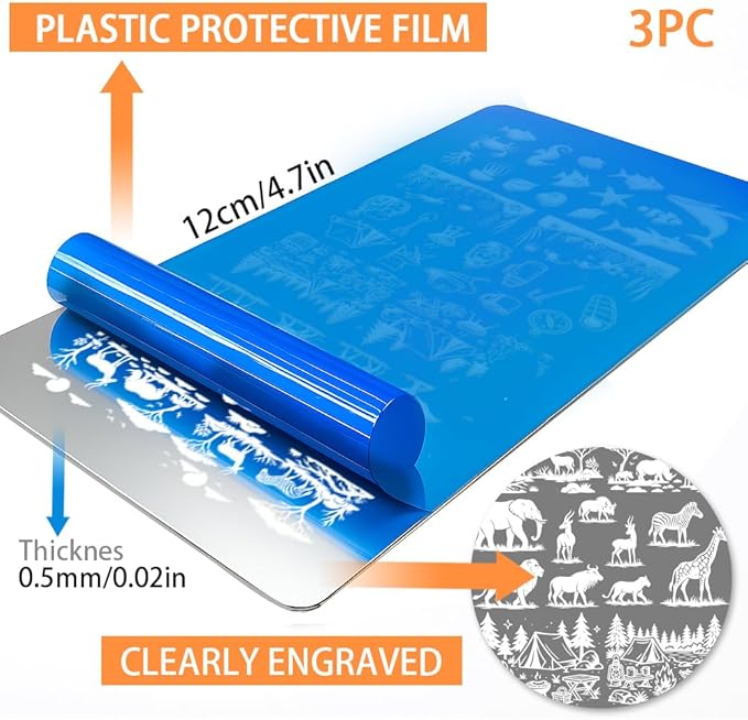PH PandaHall 3pcs Animal Plant Nail Stamping Plates, Grassland Scene Nail Art Templates Beautiful Sight Stainless Steel Image Plate Art Stencils for Women DIY Print Manicures Salon Design Supplies