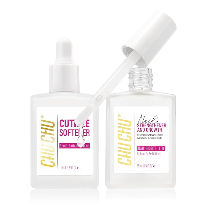 CHUCHU Nail Repair and Cuticle Remover Set: 2pcs 15ml Clear Nail Strengthening Polish for Peeling Thin Nails Women Home Salon Routine