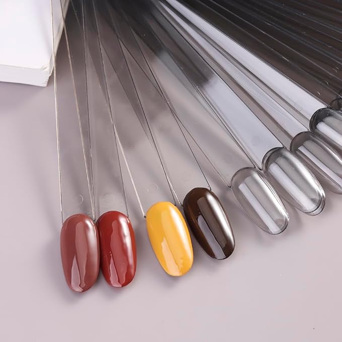 150 Pcs Nail Swatch Sticks with Ring, Transparent Black Oval Shape Nail Art Tips, Acrylic False Nail Sample Sticks for Gel Polish Displaying Colors and Training Nail Tools for Home or Salon Use