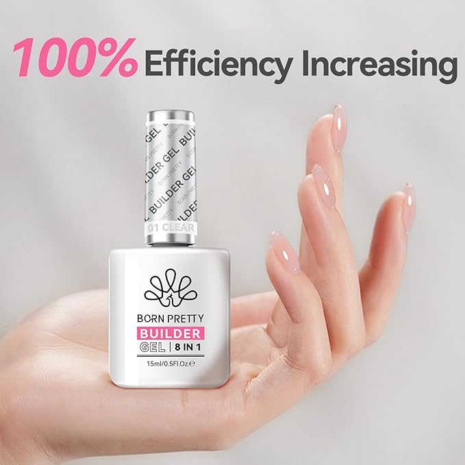 BORN PRETTY Builder Gel for Nails,8-in-1 Clear Builder Nail Gel for Nail Apex and Gel Extension Strengthener,Nail GLue Gel Hard Gel Base Rhinestone Nail Glue Gel in a Bottle 15ml