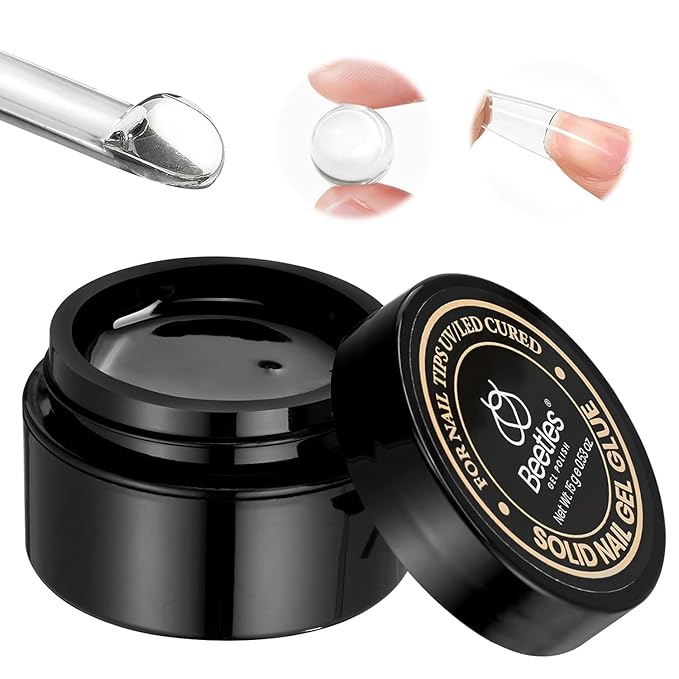Beetles Solid Nail Glue Gel for False Tips, 15g Strong Adhesion for Press on Acrylic Tips, Clear Hard Gel 3D Sculpting for Spring Nail Art UV Light Cured