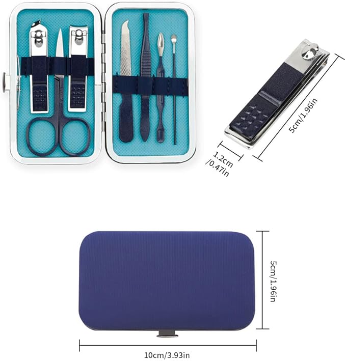 Nail Clippers Manicure Set Easter Basket Stuffers Nail Tools Pedicure Supplies Fingernail Clippers for Men Manicure Kit Toenail Clipper 8 in 1 Pednicure Tools Blue with Leather Travel Case