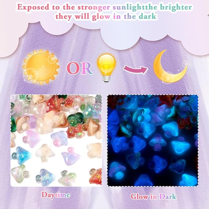 70Pcs Glow in The Dark Mushroom Nail Charms Luminous Resin Mushroom Nail Art Charms with Glitter Sequins Cute Nail Art Decoration for Manicure
