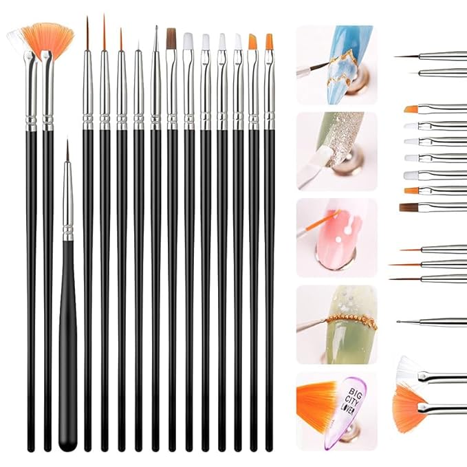 BORN PRETTY 33pcs Nail Art Brushes,Double-ended Dotting Tools,Nail Art Tool Set,Striping Brushes for Long Lines,Fingernail Drawing Pens with Palette Holder All in One for Beginners and Salon Home Use