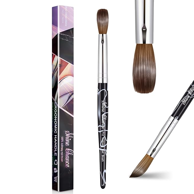 Acrylic Nail Art Brush Size 12, 100% Pure Kolinsky Hair Oval for Application, Professional Extension Manicure Tool Striping Drawing Pen DIY Home Salon, Black, 1.0 Count