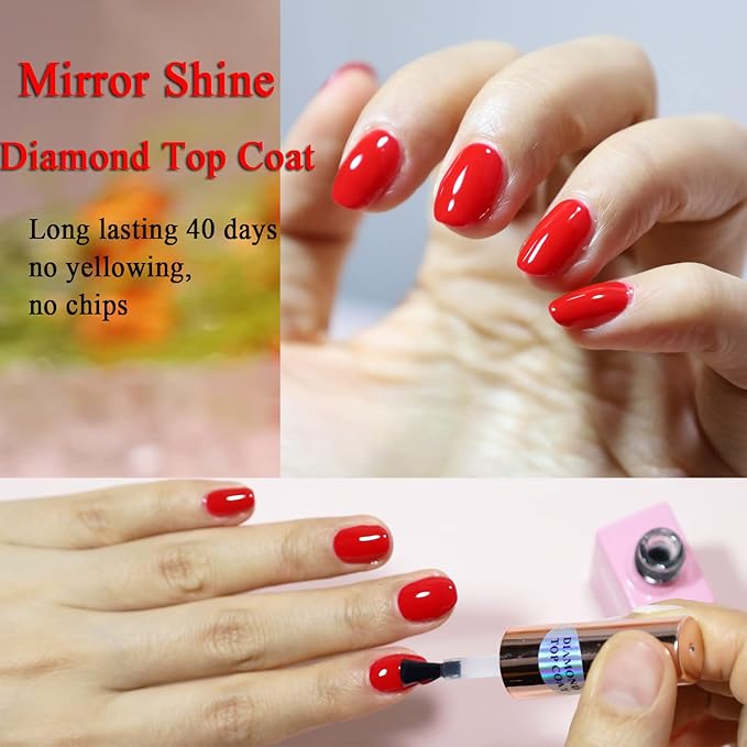 FZANEST Nude Builder Gel For Nails and Diamond Top Coat Set,Natural Base Color Rubber Base Gel Polish High Shine Finish Kit,Self-leveling Nail Structure Extension Gel No Wipe Top