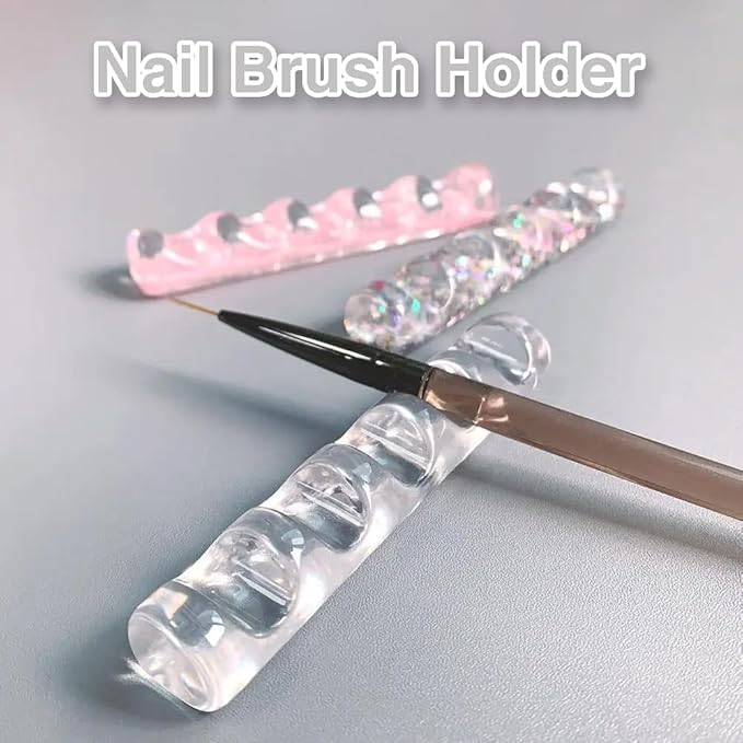 Acrylic Nail Art Brush Holder Stand - 5 Grids Crystal Clear Nail Brush Organizer, Perfect for Manicure and DIY Nail Art Pens, Brushes, and Tools (3 Colos)