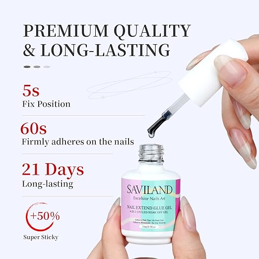 SAVILAND Gel Nail Glue: 15 ML Gel Nail Glue U V Nail Glues Super Strong Nail Glues for Press Ons, Long Lasting Nail Tips Manicure Art Tool Nail Lamp Needed