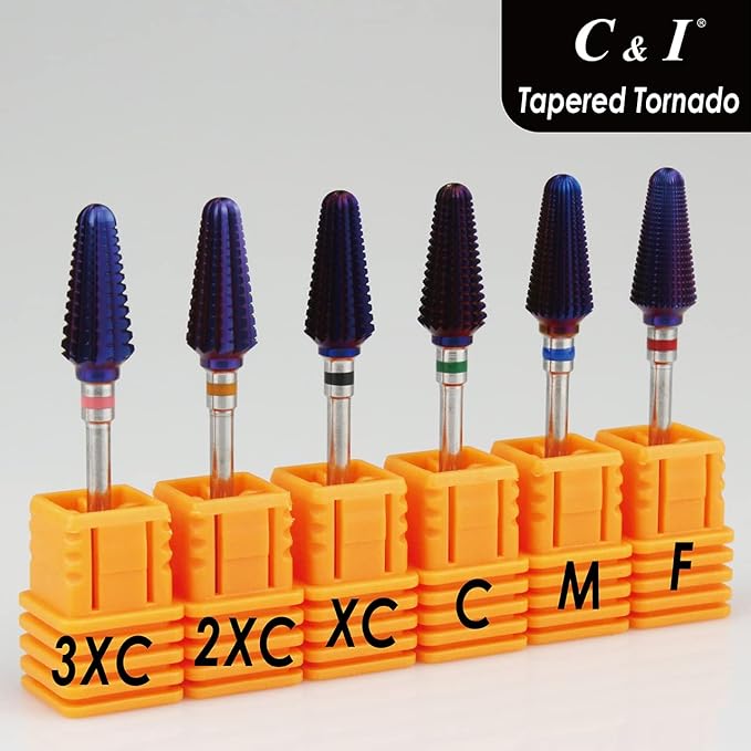 C&I Tapered Tornado & Olive Tornado Nail Drill, E File for Manicure Drill Machine, Professional Nail File to Quick Remove Nail Gels (3XC, Tapered)