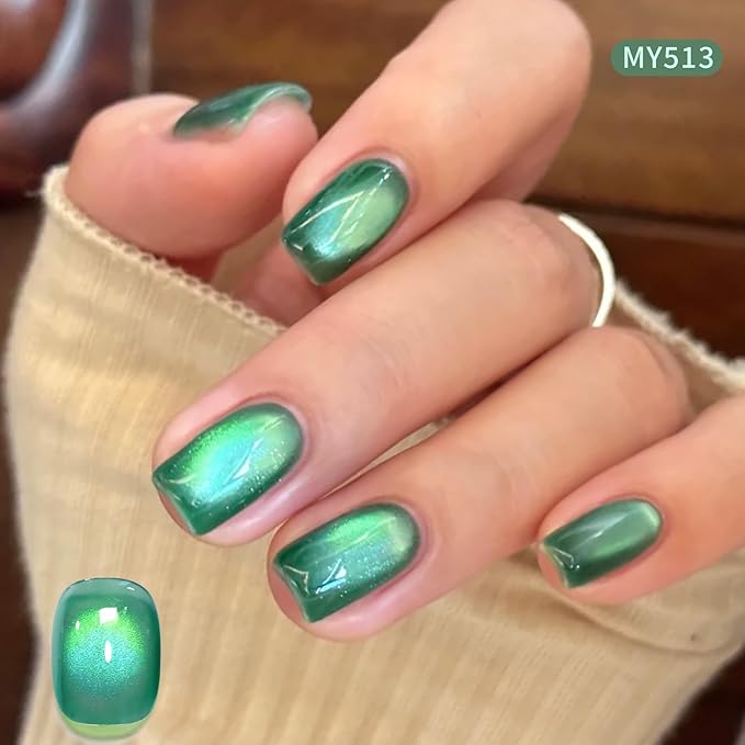 Born Pretty Spring Summer Green Cat Magnetic Eye Gel Nail Polish 6 Colors Shimmer Glitter Holographic Crystal Jelly Sage Olive Emerald Forest Green Translucent Magnetic Gel Polish