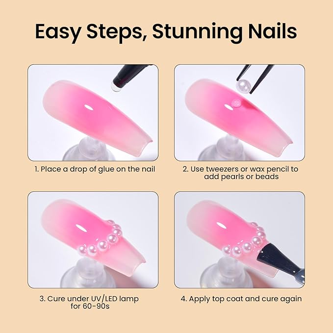 Beetles 3D Nail Charms Gold Silver Nail Beads and White Pearl with 15g Rhinestone Glue Tweezers Pick-up Pencil for Nails Art Metallic Round Caviar Beads White Flatback Pearls Manicure Accessories