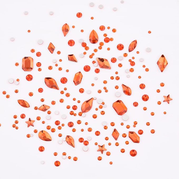820pcs Orange Crystal Flatback Glass Mix Size Shape Nail Stones 3D Nail Decoration Rhinestone Charms Handmade DIY Craft Jewels Accessory Supply