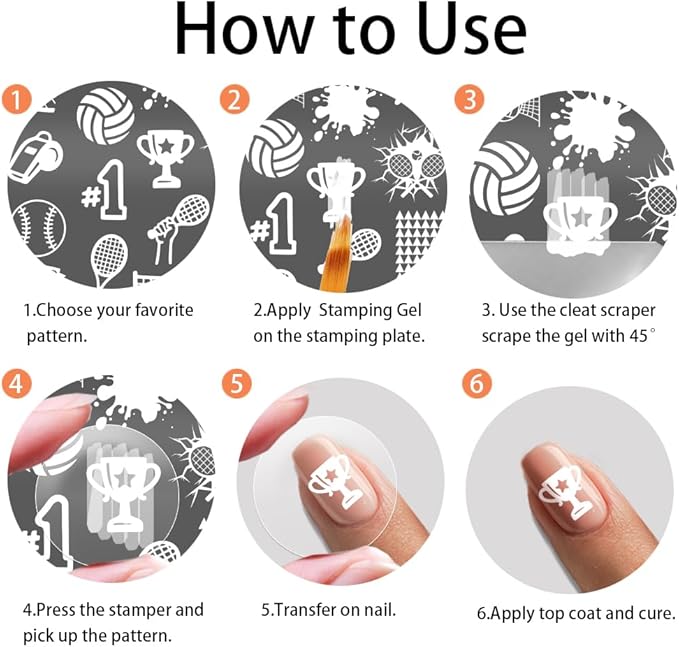 PH PandaHall 4pcs Sports Theme Nail Stamping Plates Volleyball Basketball Nail Art Templates Football Tennis Nails Arts Stencils Sports Events Nails Image Plates for Women Fingers Manicure Designs