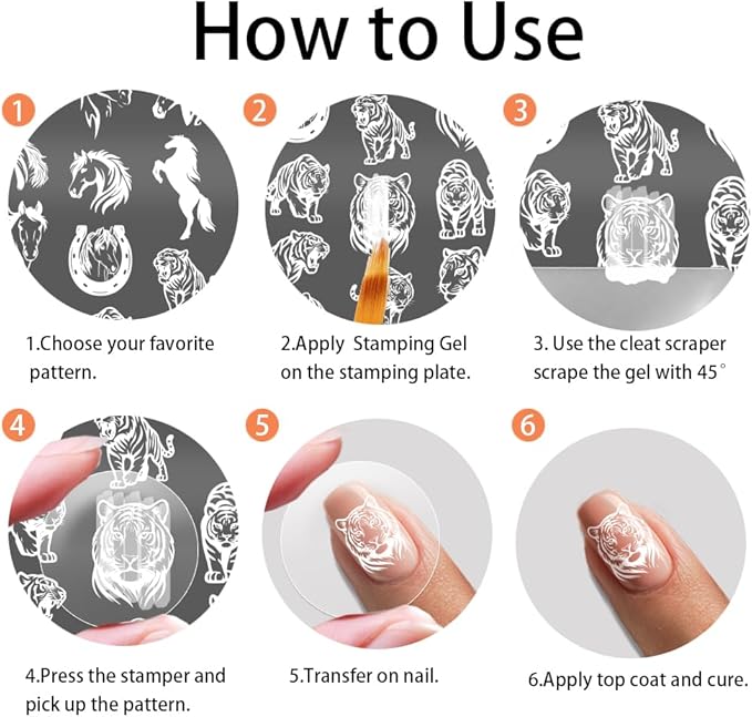 PH PandaHall 3pcs Wild Animal Nail Stamping Plates, Tiger Lion Wolf Nail Art Templates Fierce Animal Wildlife Stainless Steel Image Plate Art Stencils with Tools for DIY Print Manicures Salon Design