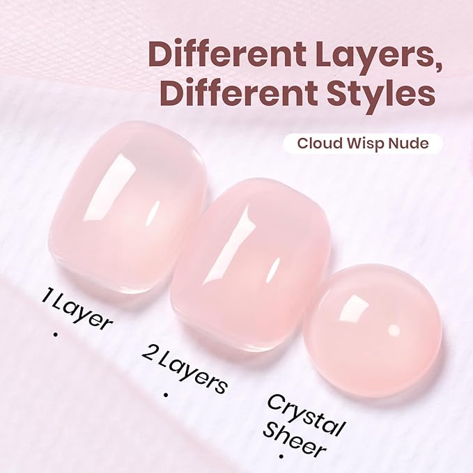 Beetles Cloud Wisp Nude Gel Nail Polish - 15ML Neutral Jelly Nude Pink Nail Polish Base Color Nail Concealer Sheer Translucent Effect Soak Off UV LED French Nail Art Salon DIY Manicure Gift for Women