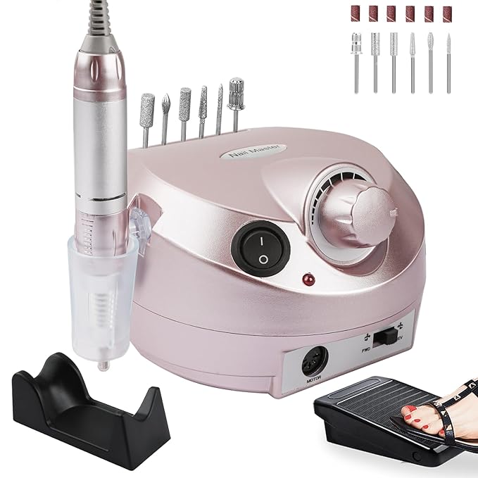 Portable Electric Nail Drill, 30000RPM Nail Drill with 6 NailDrill Bits and Sanding Bands, Nail File Kit for Acrylic, Gel Nails, Dip Powder, Manicure and Pedicure for Home Salon Use, Rose Gold