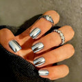 Chrome Press on Nails Short Square, Metallic Sliver Fake Nails with a Sparkle Mirror Finish, Glitter Glue on Nails for Women Birthday Party, Thick Quality Soft Gel Nail Press ons 30 Pcs