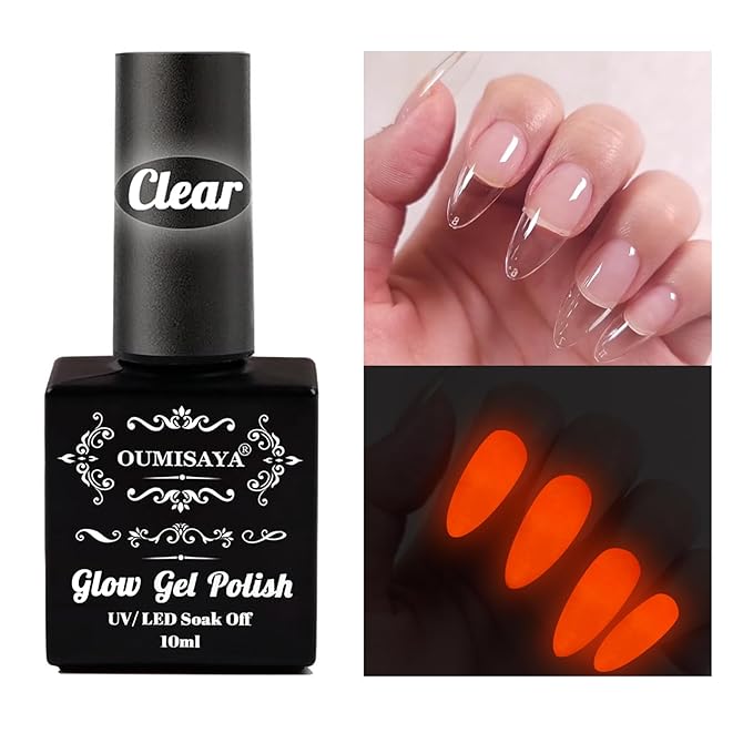 Glow in the dark Clear Gel Polish 10ML semi-clear jelly gel glow orange-red color for halloween nail art design (GP66fCOR)