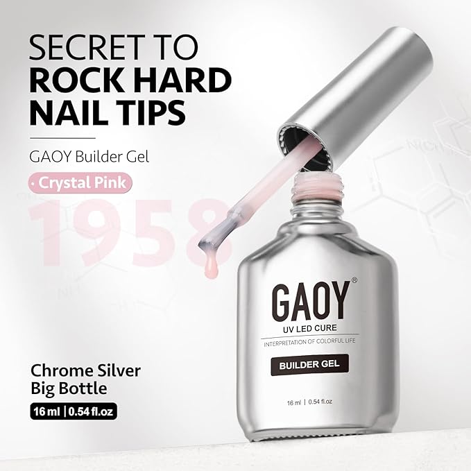 GAOY Builder Gel for Nails, 16ml Nail Strengthener in a Bottle, Nail Extension Hard Gel, Soak Off Long Lasting UV Light Cure, 1958 Crystal Pink, Base Coat Top Coat Needed