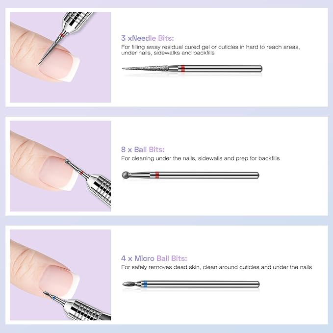30PCS Cuticle Nail Drill Bits Set: 3/32'' Nail Bits for Acrylic Gel Nail Prep Contain Flame/Ball/Needle/Safety Shape Heads, Remover Tools Efile Bits for Salon Home Manicure Pedicure Nail Tech
