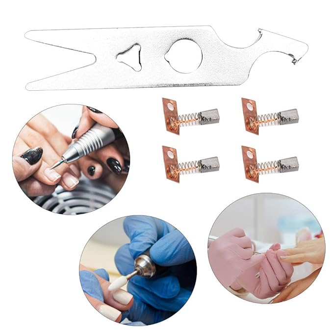 2 Pairs Nail Drill Carbon Brush, Nail Drill Machine Wrench, Alloy Nail Drill Handpiece Accessory, Manicure Polishing Machine Replacement Part