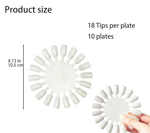 10 Pcs White 18 Tips Display Plastic Nail Art Polish Palette Wheels, False Nail Art Tips Practice Display Board for 360 Color Deft and Professional,Practice Nail Tips