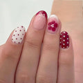 Press on Nails Short Oval MABKJLF French Tip Fake Nails Flower False Nails with Polka Dots Floral Designs Pink&White Glossy Glue on Nail Spring Summer Acrylic Nails for Women Girls 24Pcs