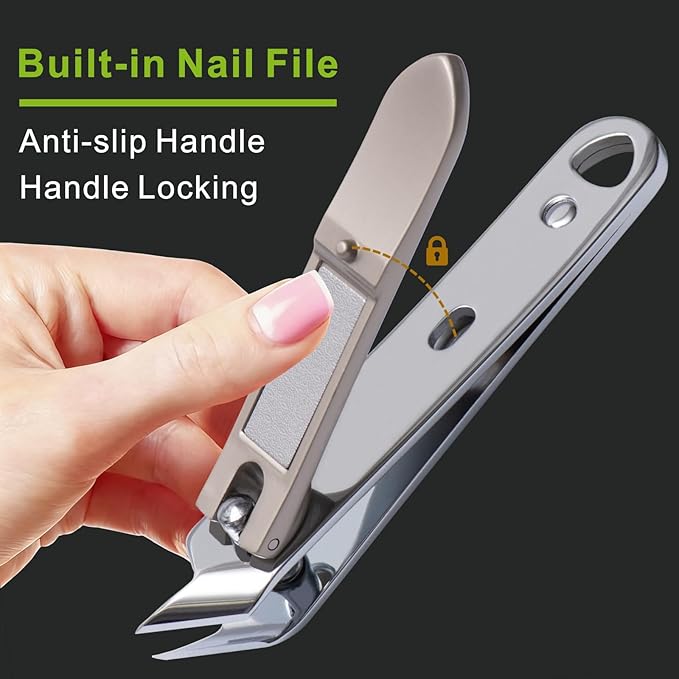 Slanted Pointed Ingrown Nail Clippers,Slanted Edge Blades for Thick Fingernails and Toenails,Angled Toenail Clippers with Non Slip Handle,Cuticle Trimmer,Built in File,Stainless Steel,Extremely Sharp