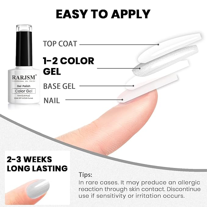 RARJSM Pearl Gel Nail Polish, Silver Glitter Drawing GelPolish Soak Off UV Shimmer Mermaid Nail Gel for Salon Home DIY Manicure Use