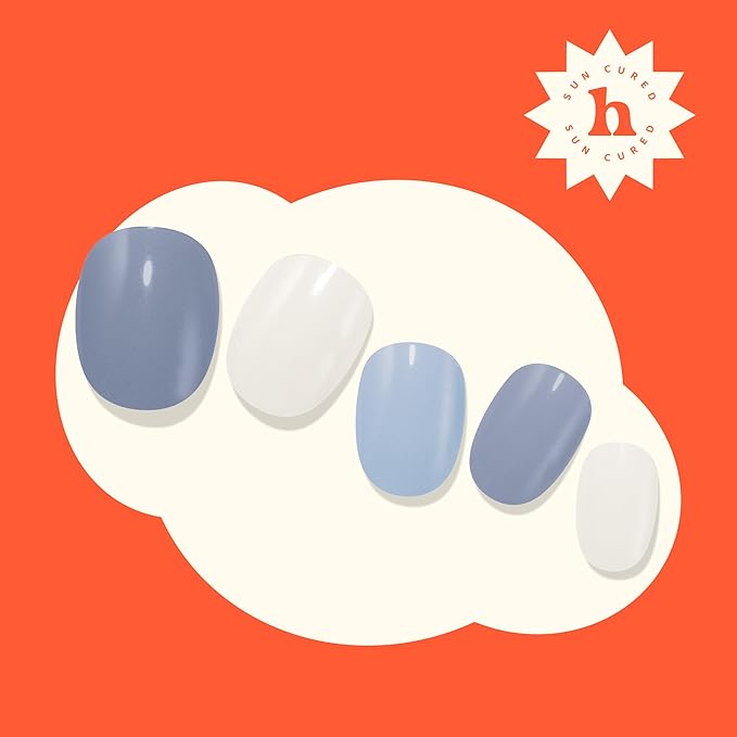 Heyhae Semi Cured Gel Nail Strips | No LED Lamp Needed | Solid, Blue, Spring | Easy Apply & Remove, Salon Quality | Includes 28 Strips, 1 Prep Pads, Nail File & Wooden stick - Hey, It's Your Era