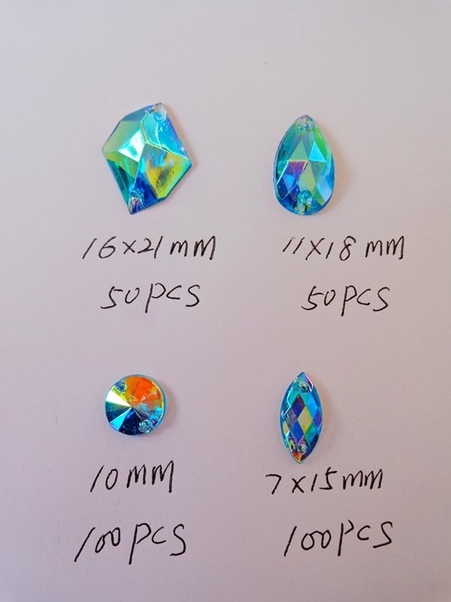 300pcs Mixed Shape Size deep Blue Crystal sew on Rhinestones Acryl Loose Beads Hand Sewing Strass