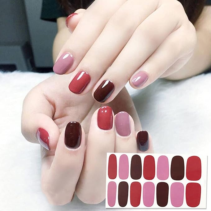 WOKOTO 20 Sheets Mixed Solid Color Nail Polish Stiers Full Nail Wraps For Women Self-Adhesive 280 Tips Press On Nail Polish Strips Gel Stickers For Nails With Nail File Easy Apply Color Strips Sheets