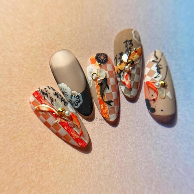 Lucky Fish Nail Art Stickers 5D Koi Nail Decals Embossed Wish Fish Self Adhsive New Year Sticker for Women Girls DIY Nails Manicure Salon (Lucky Fish)