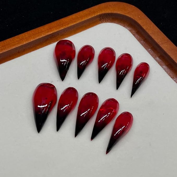 Handmade Press on Nails Black Red Gradient Gothic Eagle Claw Fake Nails Long Stiletto Muti-Layer Gel Acrylic Nail Cat Dragon Eagle Claw False Nail Designs Full Cover Stick on Nails for Women (M)