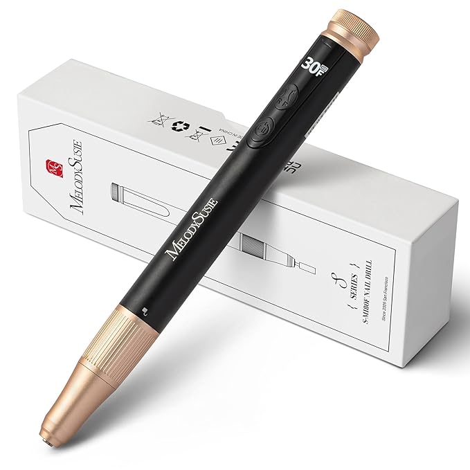 MelodySusie Pen-Shaped Cordless Nail Drill with Adjustable Stepless Speed,SM180F 30000RPM Portable Rechargeable E-File with LED Display for All Manicure Shaping & Acrylic Gel Removal for Pro at Home