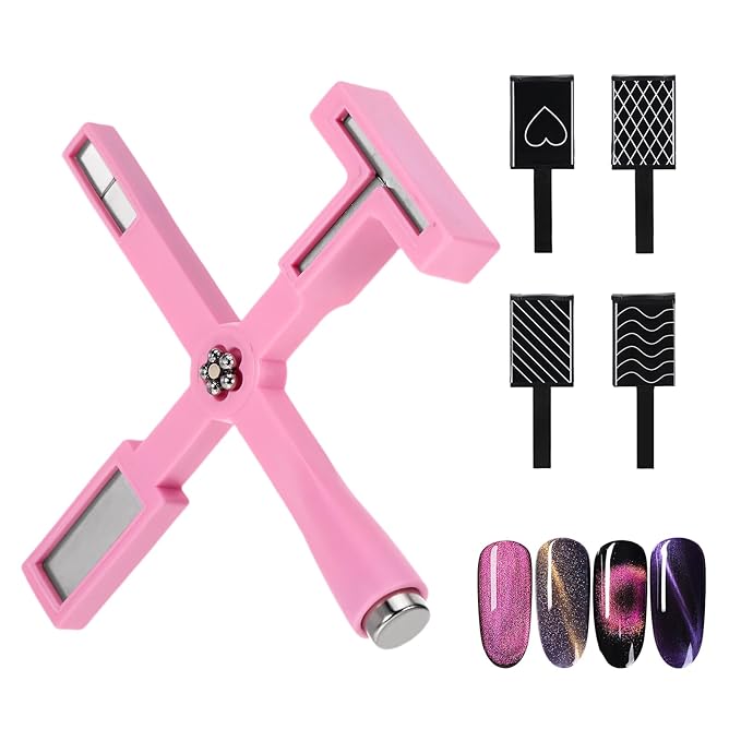 5 Pcs Cat Eye Magnet for Nails Polish, 3-in-1 Nail Art Magnet Pen set Magnetic Cat Eye Gel Nail Polish Accessories Art Design Kit Tools, Multifunctional Magnet for Cat Eye Gel Polish Set for Home Pink