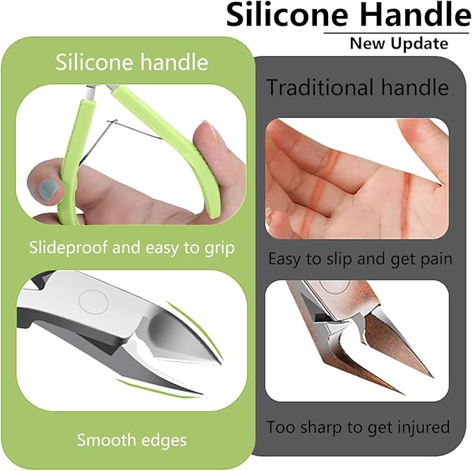 Fine Edge Cuticle Trimmer & Nippers, Scissors, Silicone Handle Nail Tools for Precise Removal, Durable Washable Cuticle Cutter & Remover Nail Clippers (Black/Green 2PCS)