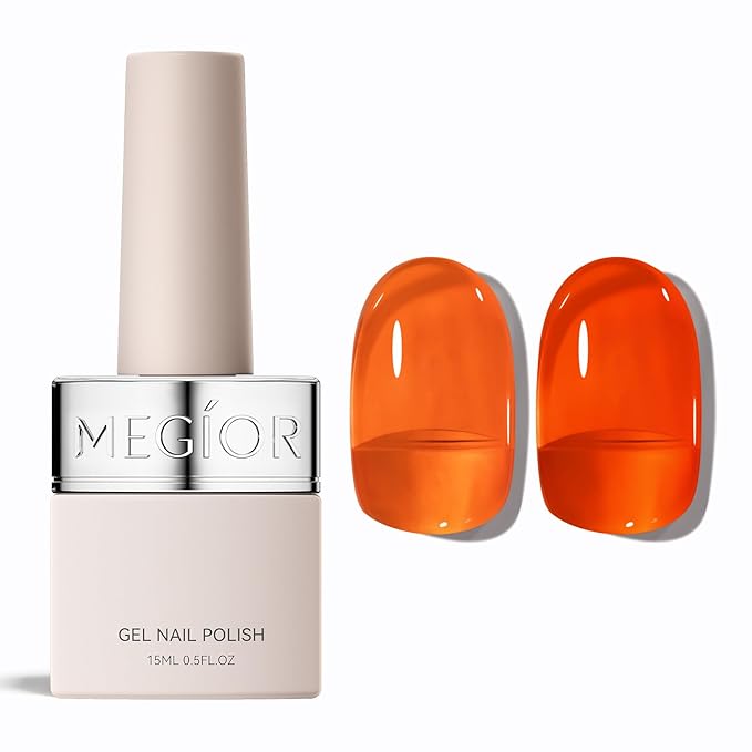 MEGIOR Orange Pumpkin Gel Nail Polish 0.5 Fl Oz Amber Orange Neutral Transparent Colors Soak Off UV LED Lamp Light Cure Gel Polish Kit for Salon and Nail Art Starter Manicure DIY at Home