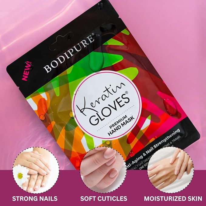 Bodipure Premium Hand Mask Keratin Gloves | Moisturizing Gloves for Dry Hands & Nail-Strengthening & Cuticle Softening | Spa Experience at Home | Chemical Free & For All Skin Types | 50 Pairs