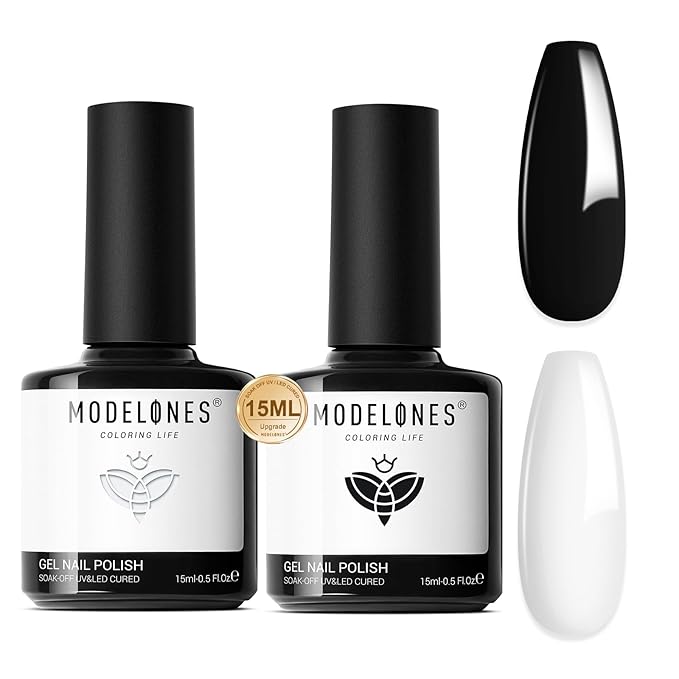 modelones White Gel Polish Black Gel Polish Set 2 Pcs 15ml Black And White Nail Polish Soak Off LED Valentine's Nail Art French Manicure Salon Diy at Home Gift for Women Girls