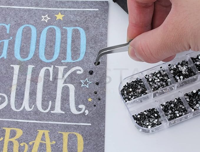 Over 2100 Pieces Jet Black Flat Back Glass Rhinestones Crystals for Nail Art Kit 6 Sizes (1.4mm - 4.8mm)