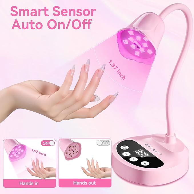 Makartt UV Nail Lamp - Gooseneck LED Nail Light with Auto Sensor & 4 Timers, Rechargeable USB Cordless Flash Cure Lamp Nail Dryer Fast Curing Gel Polish at DIY Home Salon(Pink)