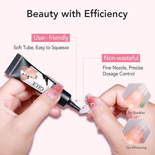 Curvlife Soft Quick Drying 10g Semi Solid Nail Glue with 10ml Remover with Cuticle Pusher Nail Art for Press On Nails Tips No Need for UV Lamp Long Lasting