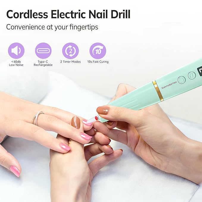 Professional Electric Nail Drill File, Cordless Nail Drill Machine kit for Acrylic Gel Dip, 12 in 1 Nail Machine Kit Portable Rechargeable Manicure Pedicure Tools for Home Salon(Blue)