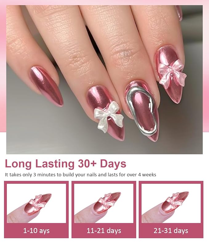 Rose Gold Chrome Nail Powder - 15g 3D Nail Gel with White Pink Nail Chrome Powder Non-Sticky Clear 3D Sculpting Gel Hand Hard Gel Carving Gel for Nail Art Home DIY