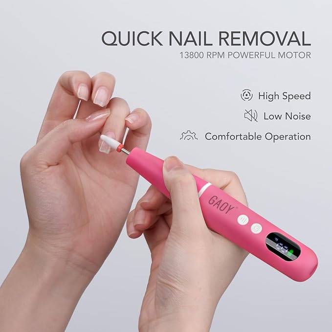 GAOY Cordless Nail Drill, Rechargeable Electric Nail File with LED Display, Lightweight Low-Noise Manicure & Pedicure Tool for Gel Removal, Acrylic Nails & DIY Home Use, Hot Pink